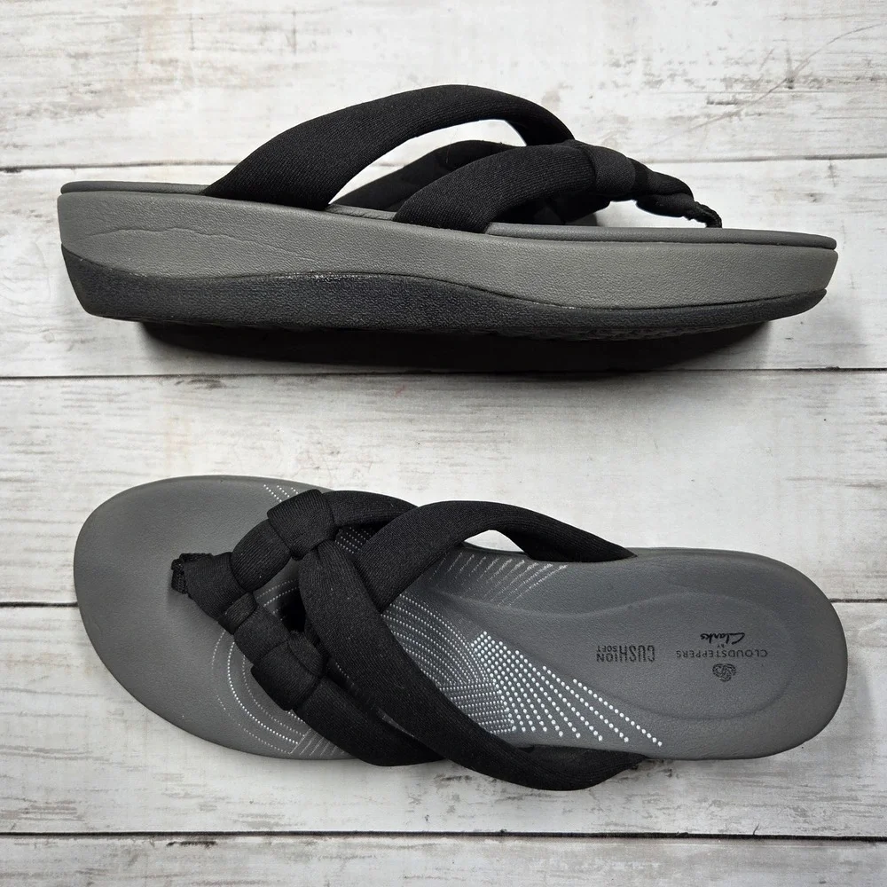 Clarks Cloudsteppers Arla Jane Flip Flop Sandals Womens 10 Black Grey Comfort‎